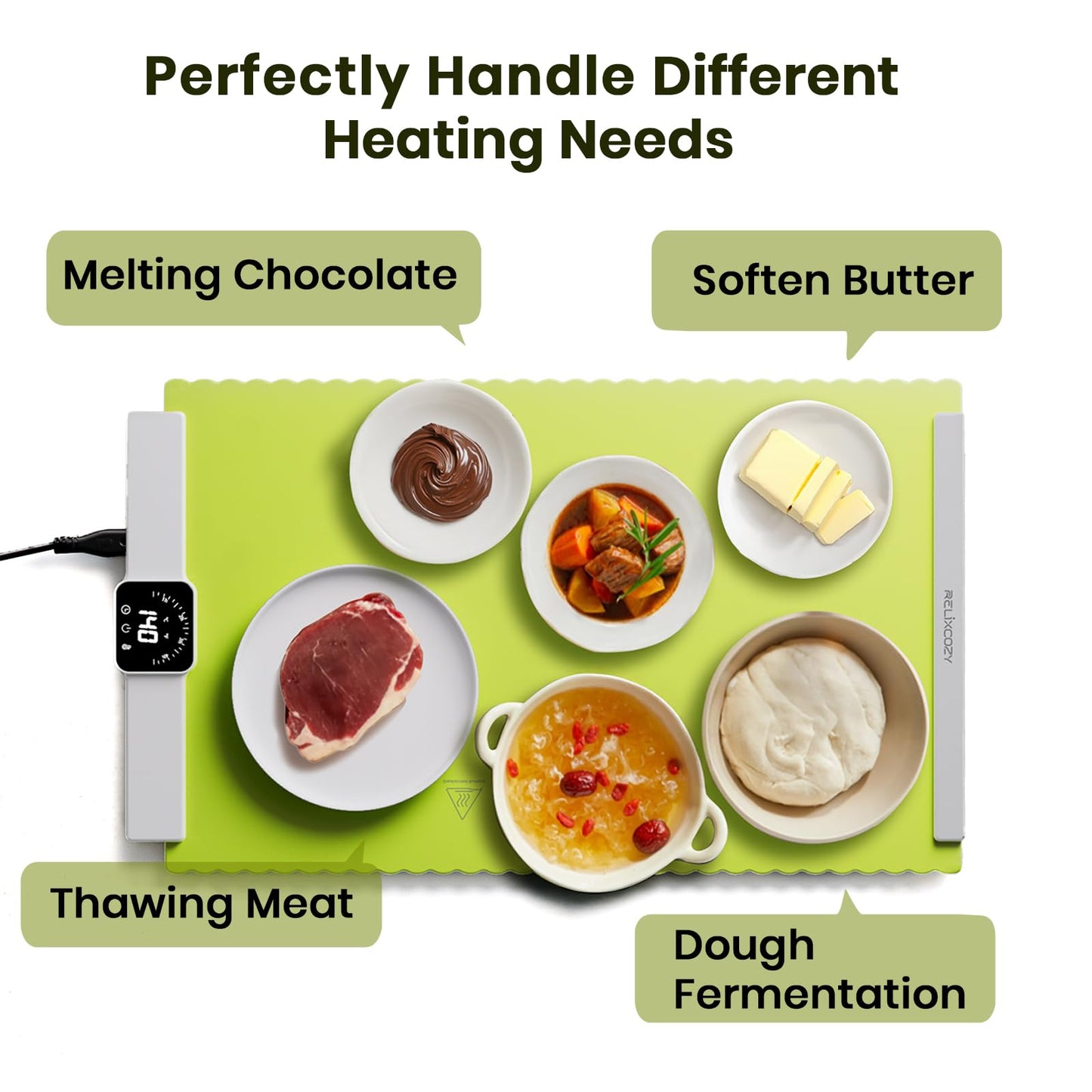 Relixcozy Food Warming Mat for Food, Electric Warming Tray with 5 Temp-Settings, Full-Surface Heating Pad for Food with Auto-Off Timer, Portable Food Warmers for Parties, Silicone Food Heating Mat