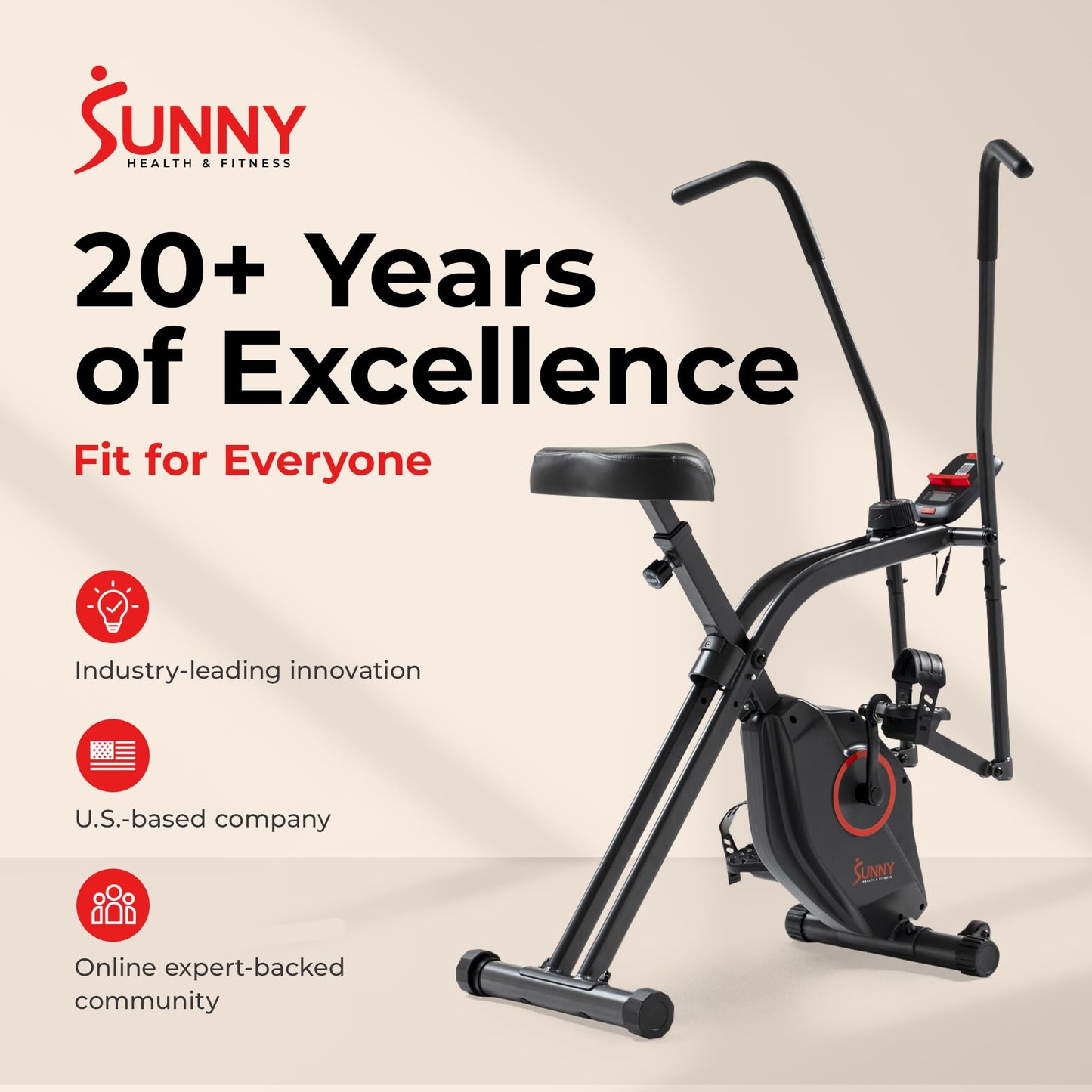Sunny Health & Fitness Smart Total-Body X-Bike Plus Arm Exercisers, Free SunnyFit App Connection for Guided Workout