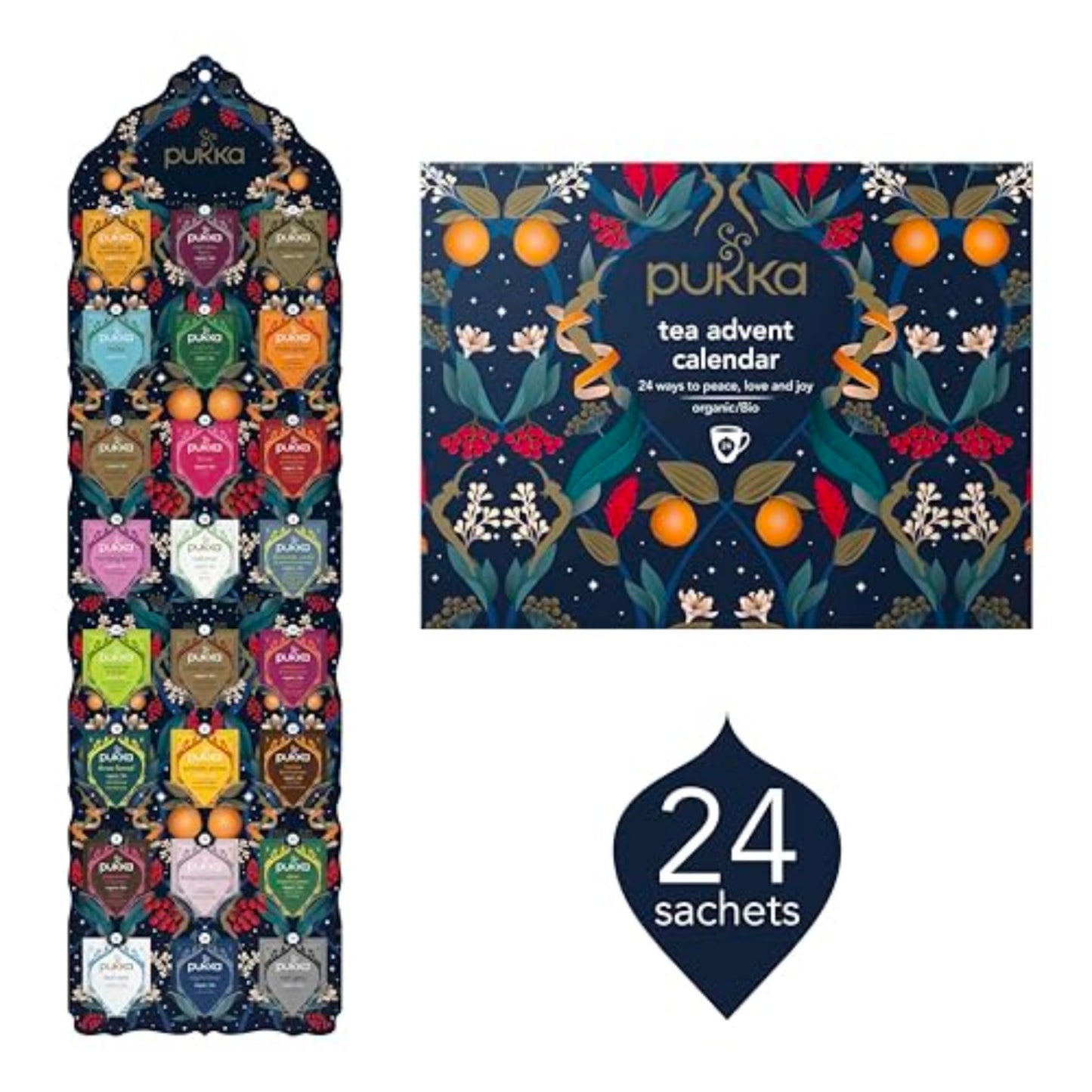 Pukka Advent Calendar 2025 Organic Tea Sampler, Selection of 24 Delightful Black & Green Tea Infusions, Christmas Gift Idea for Men and Women 100% Organic