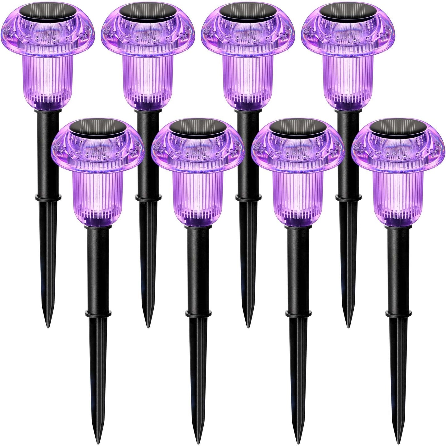 Priddop Halloween Solar Lights Outdoor 8 Pack Purple LED Waterproof Mushroom Outside Lights for Yard Garden Patio Pathway Walkway Landscape Halloween Decorations