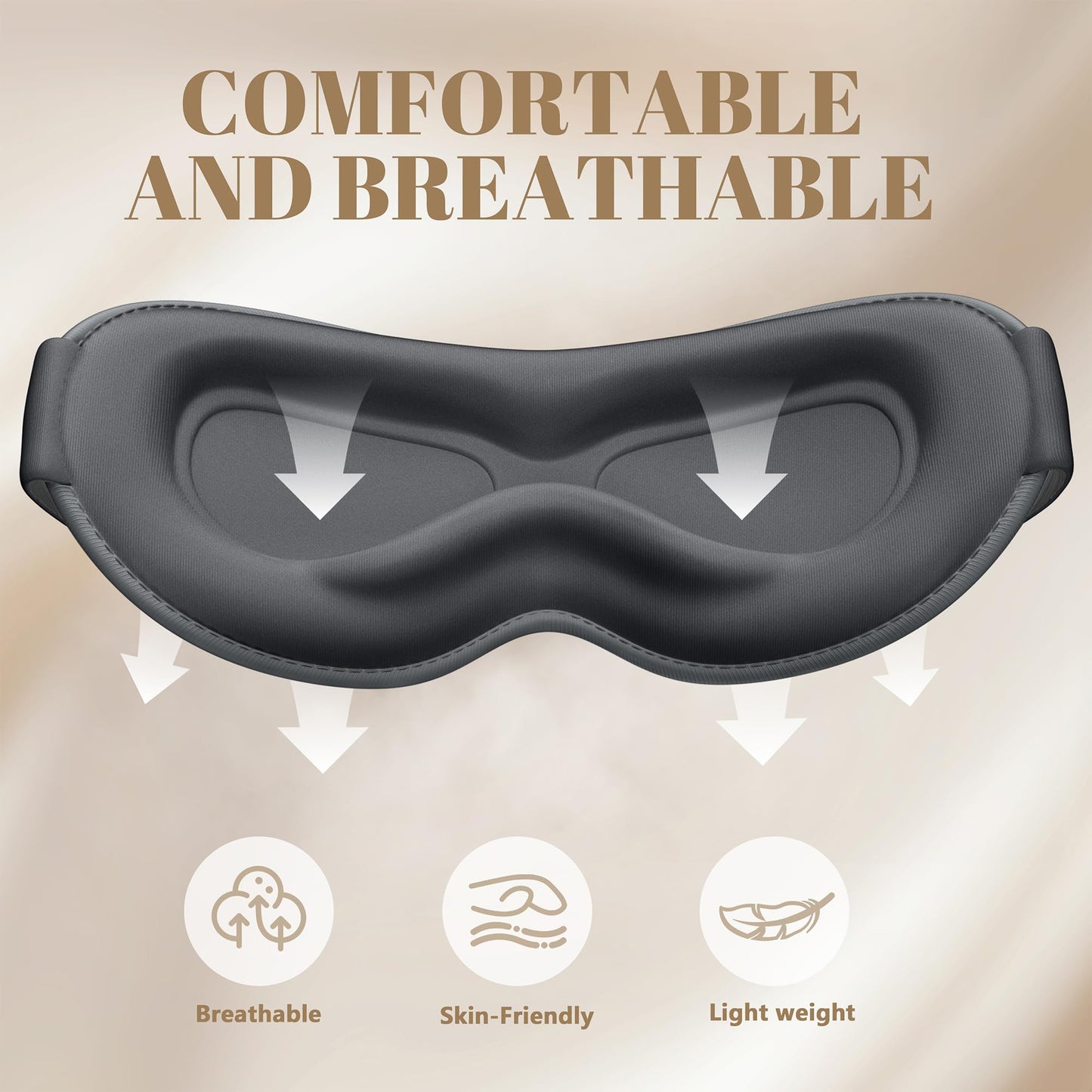 Vynix Sleep Mask for Men Women - 100% Blackout Eye Masks for Sleep, Zero Pressure 3D Sleeping Mask, Adjustable Light Blocking Eye Cover Blindfold for Travel, Nap, Night Work, Office - Gray