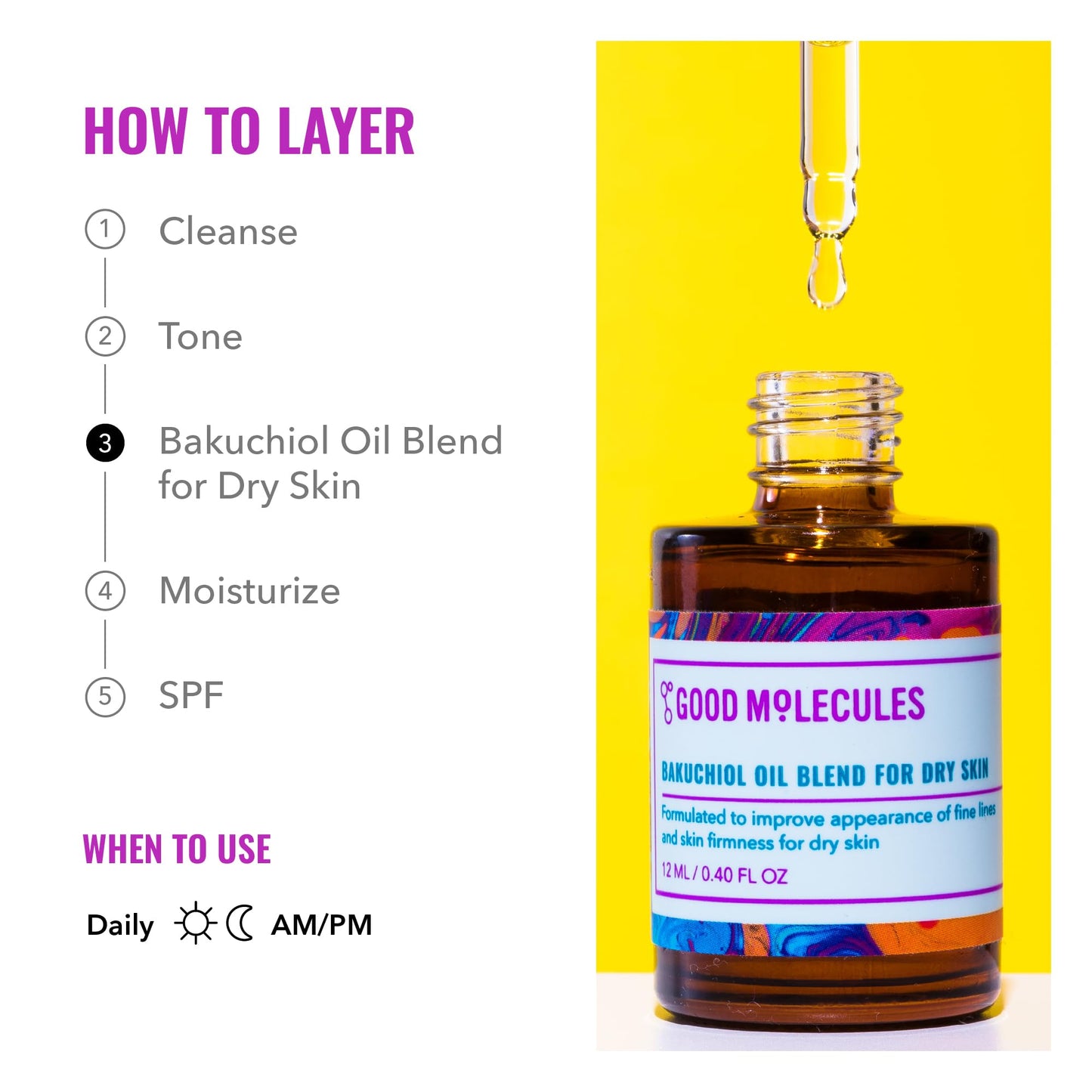 Good Molecules Bakuchiol Oil For Dry Sky - Ultra Hydrating Natural Blend with Bakuchiol and Rosehip Oil, Promotes Collagen Produ