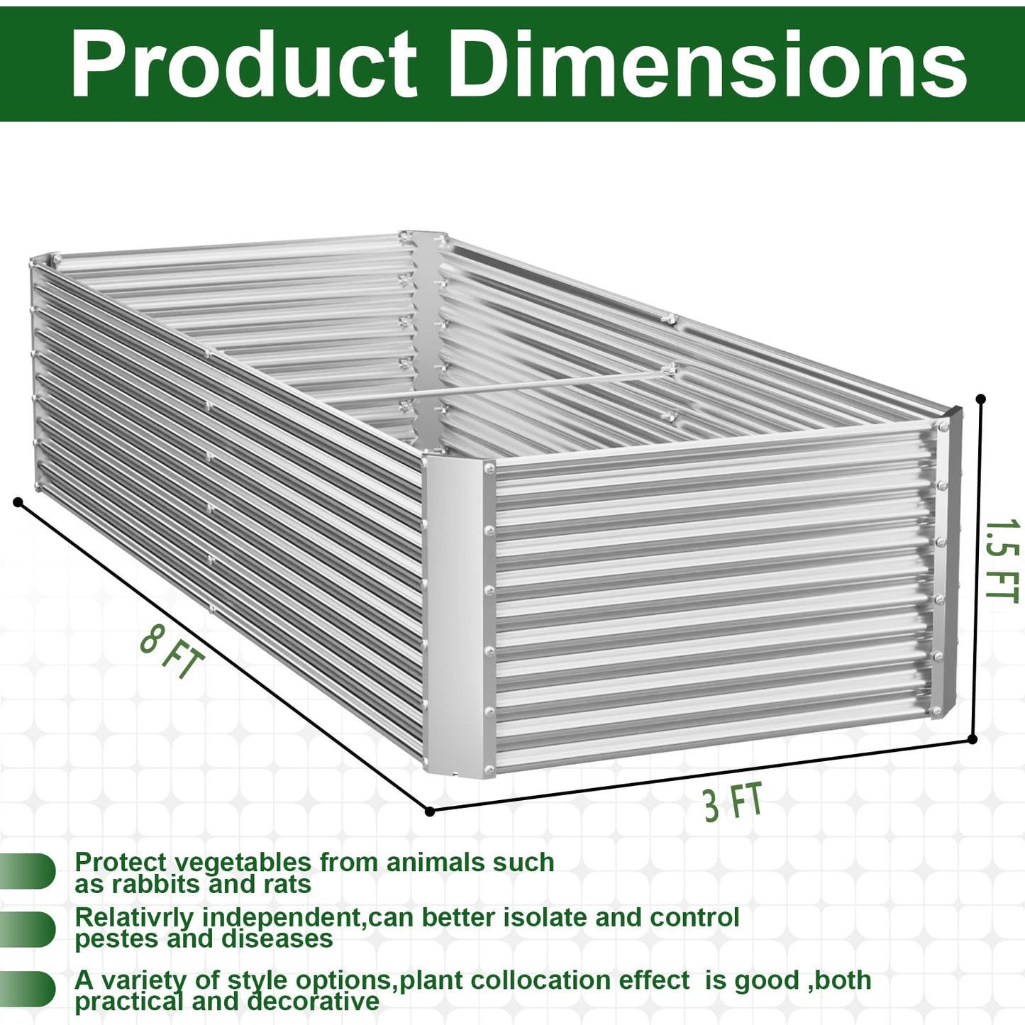 OZMSHF 2 Pack Tall 8FT Raised Beds for Gardening, Corrugated Galvanized Steel Raised Garden Bed, Outdoor Metal Above Ground Garden Bed for Vegetables and Flowers(Rectangular)-8x3x1.5FT