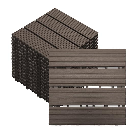 36 PCS 12x12 Inch Interlocking Deck Tiles - Waterproof All-Weather Outdoor Patio Flooring for Pool, Balcony, Backyard, Porch & Garden, Chocolate