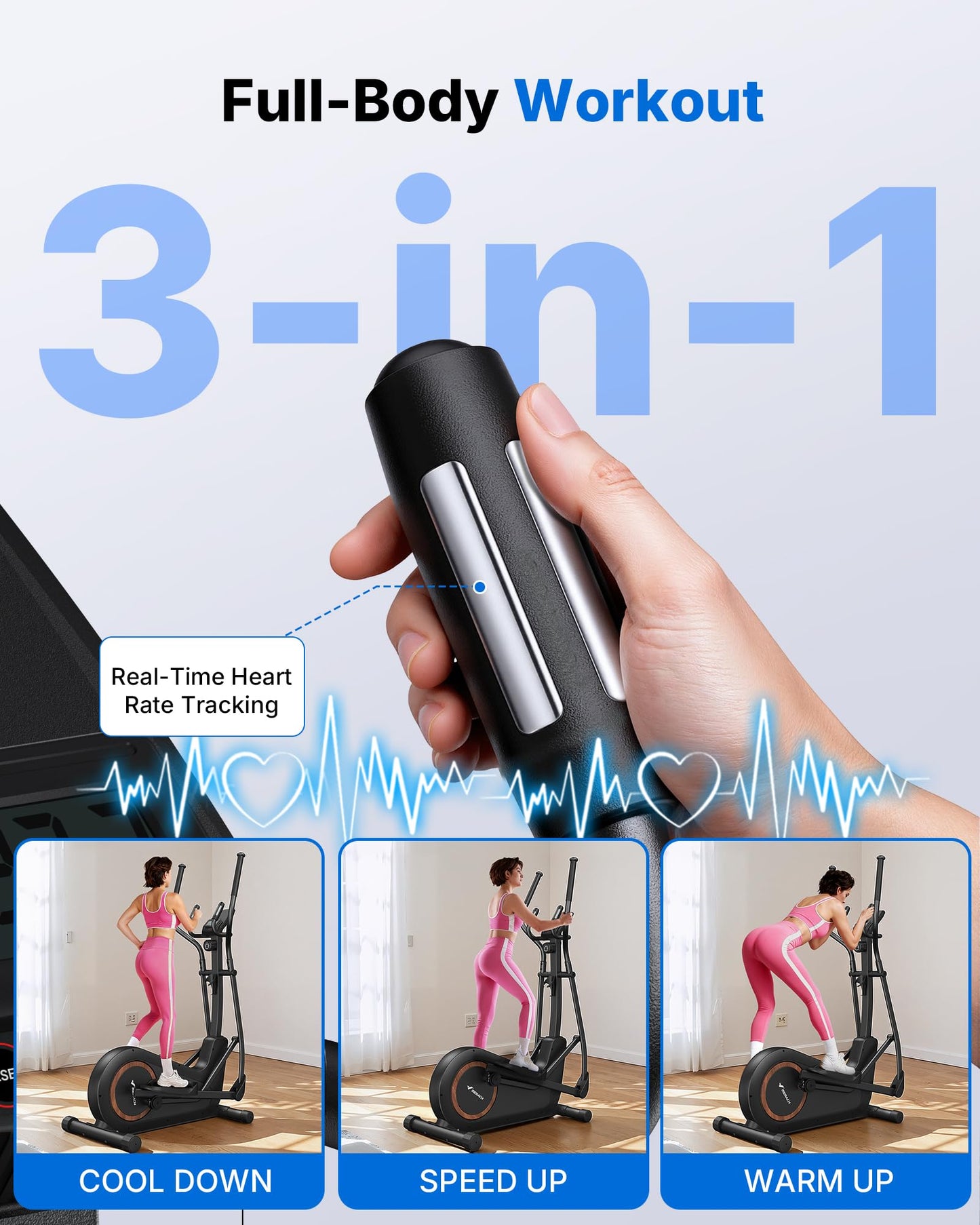MERACH Elliptical Exercise Machine Trainer for Home with 16.5IN Stride, Hyper-Quiet Magnetic Driving System with 16 Resistance Levels, Multi-Function Display, Heart Rate Monitor Exercise Equipment