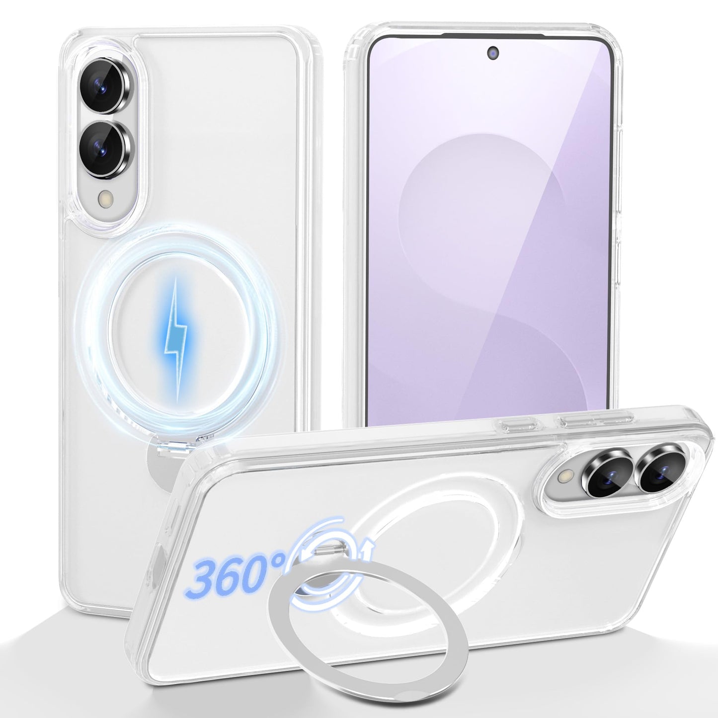 3-In-1 [360 Spin Stand+Magnetic+Ring Holder] Case For Samsung Galaxy S25 Edge Fit For Magsafe, Military Grade Protective, Transl