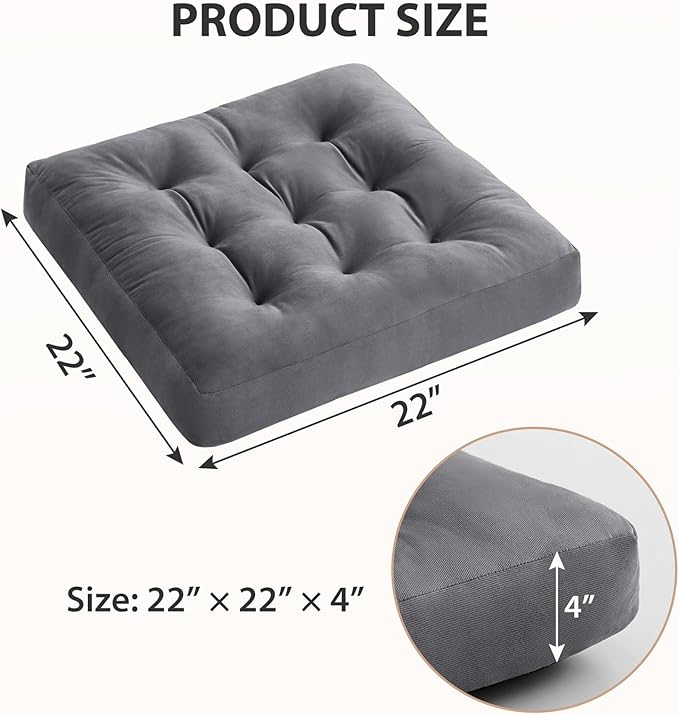 SM-XLHN Meditation Floor Pillow Set of 2, Square Large Pillows Seating for Adults, Meditation Cushion Pillow,Tufted Corduroy Cushion for Tatami Living Room or Yoga, Dark Gray, 22x22 Inch