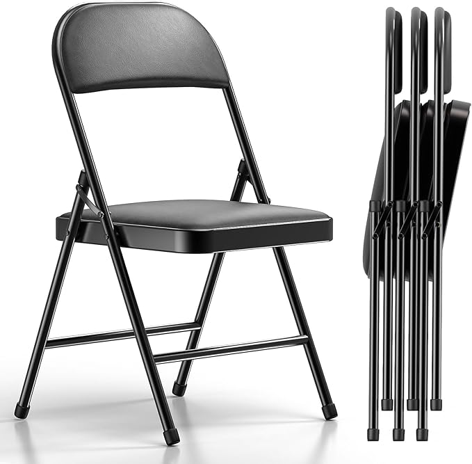Nazhura 4 Pack Folding Chairs with Padded Cushion and Back, Khaki Metal Chairs with Comfortable Cushion and Durable Steel ...