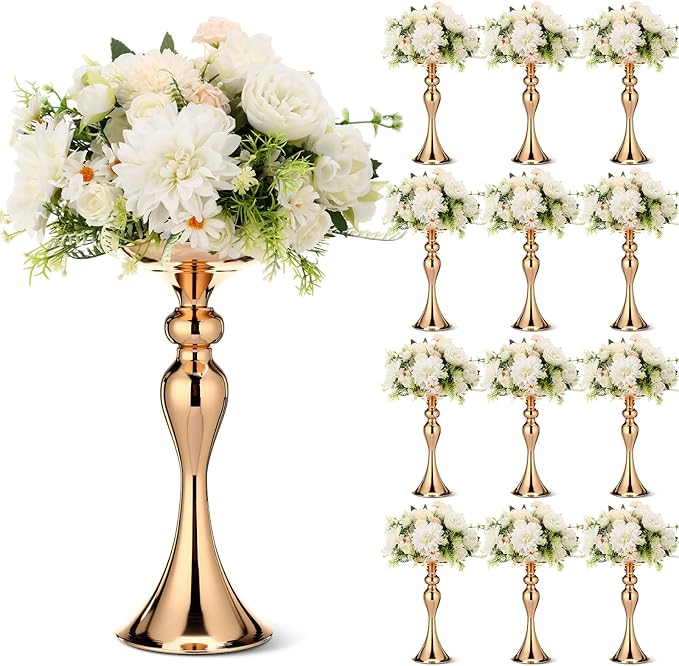 Sadnyy 12 Pcs Metal Flower Arrangements Stand Metal Wedding Centerpiece Stand Gold Vase Centerpiece Tall Table Decor Flowe...