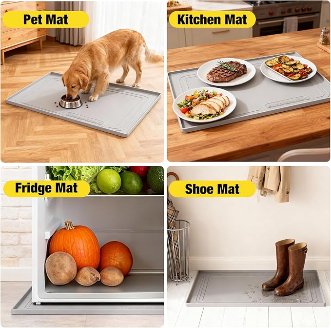 Under Sink Mat 28" X 19", Waterproof Silicone Under Sink Mats for Kitchen, Anti-Leak Shelf Liner & Cabinet Protector with Raised Edge, [BPA Free] Bathroom Tray Home Organizer, Light Grey