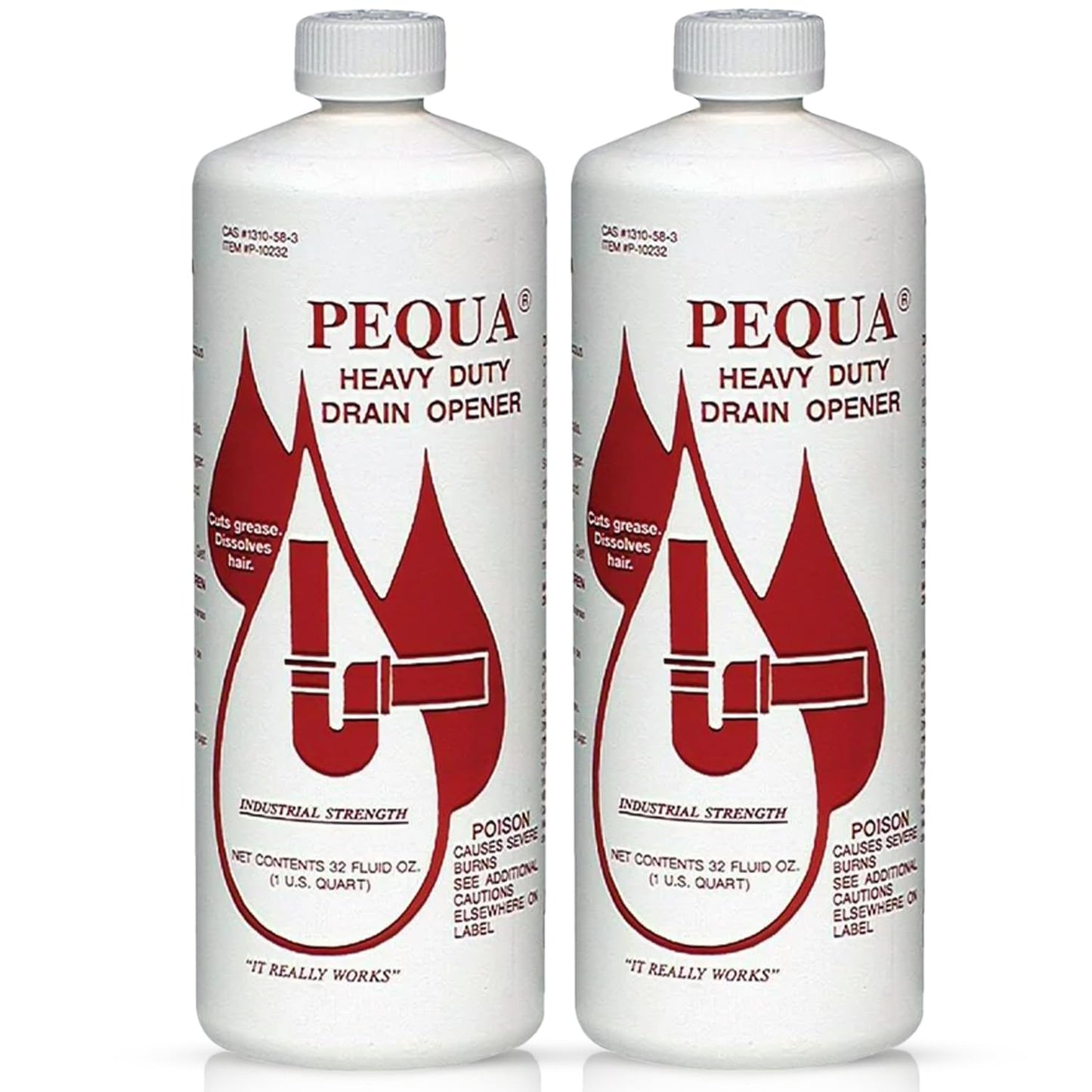 PEQUA INDUSTRIES P-10232 Pequa Heavy Duty Drain Opener, Non-Acid, Fast-Acting Formula, Industrial strength Drain Cleaner for Sinks, Tubs, Septic Tanks - 32 Oz (Pack of 2)