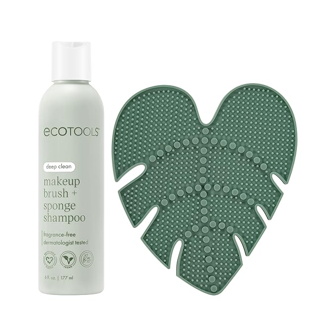 EcoTools Makeup Brush Cleanser + Silicone Cleansing Pad Bundle, Deep Cleaning Shampoo for Makeup Sponges & Brushes, Brush ...