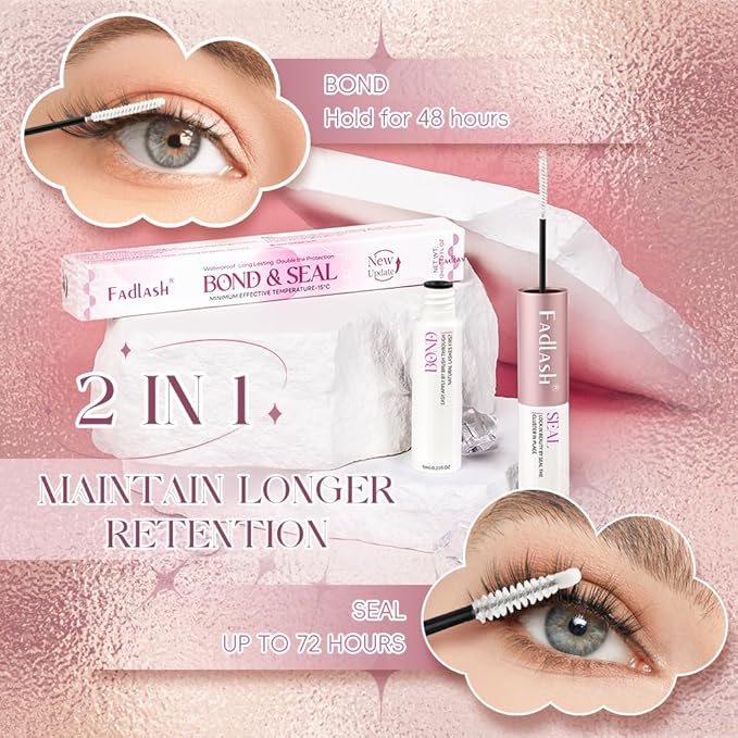 FADLASH Lash Bond and Seal 12ml Cluster Lash Glue for Eyelash Clusters Waterproof Eyelash Glue for DIY Eyelash Extensions Strong Hold