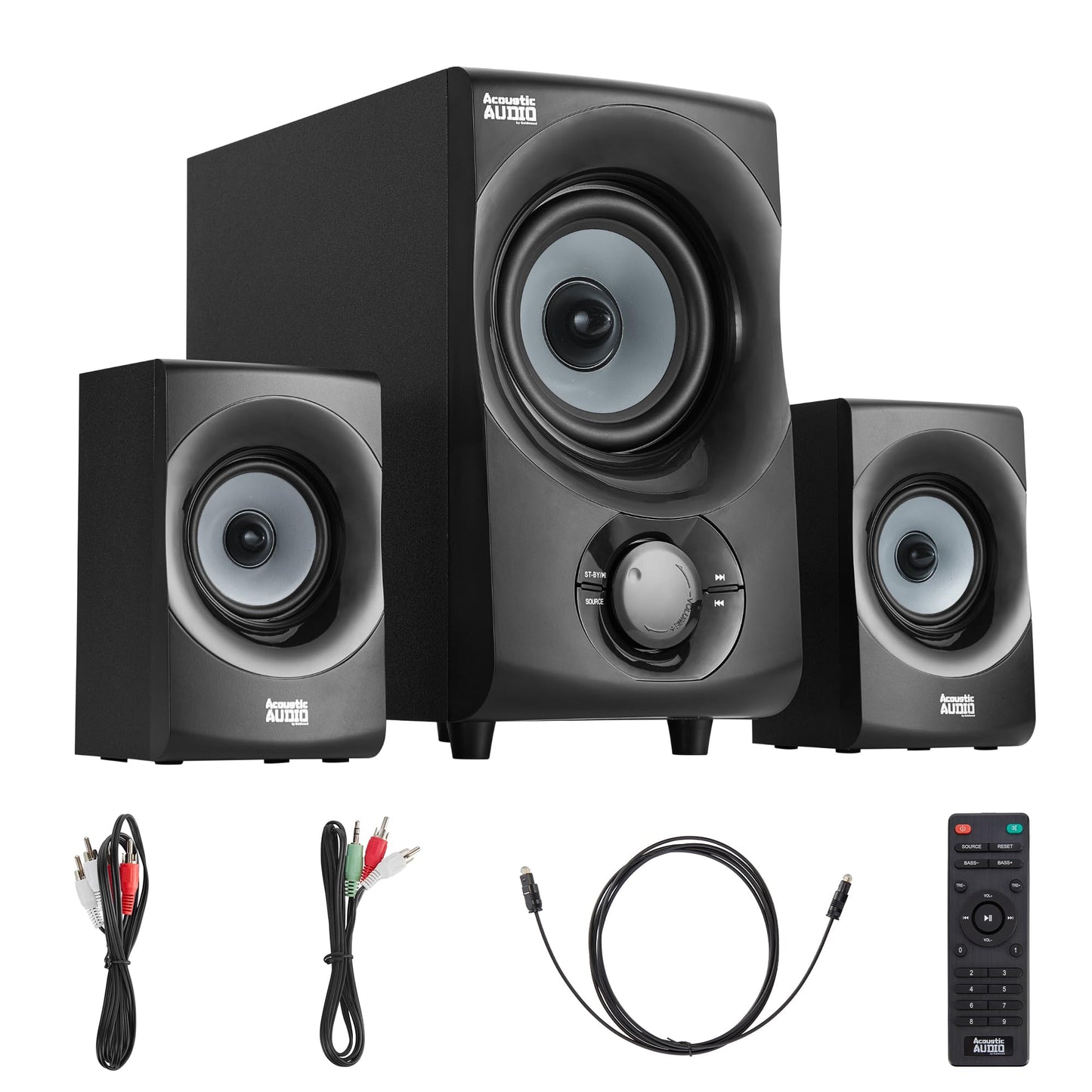 Acoustic Audio By Goldwood Bluetooth 2.1 Speaker System 2.1-Channel Home Theater Speaker System, With Optical/Aux/Usb/Sd Inputs