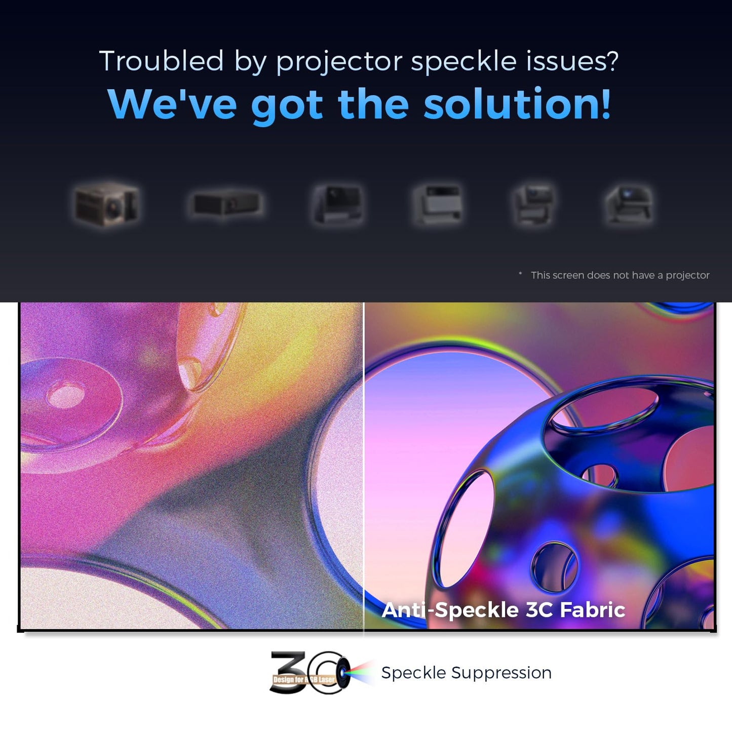SCREENPRO Anti-Speckle Projection Fabric, 150 Inch Ultra-Narrow Bezel with Seamless 3C Fabric, for RGB Laser, UST, Dimly Light Home Theaters, Long Throw Triple Laser 4K/8K Resolution Projectors