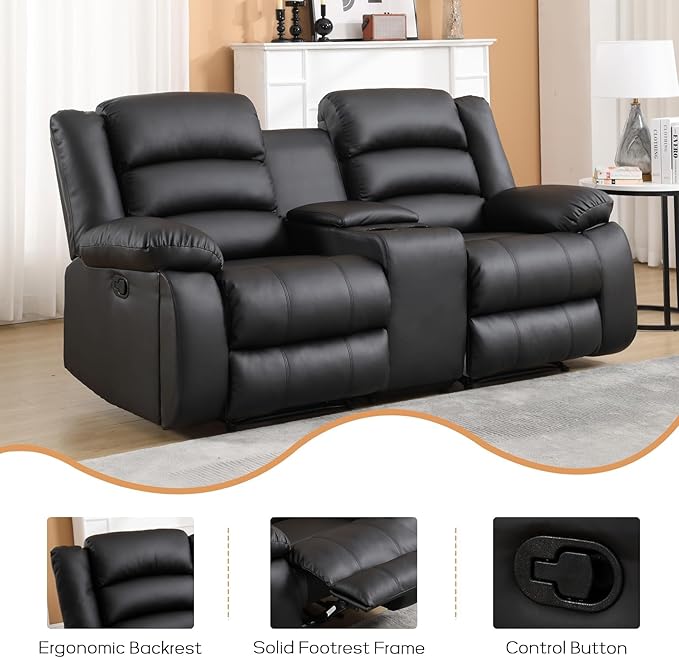 EBELLO Faux Leather Manual Reclining Sofa Set, Recliner Chair, Loveseat, Black