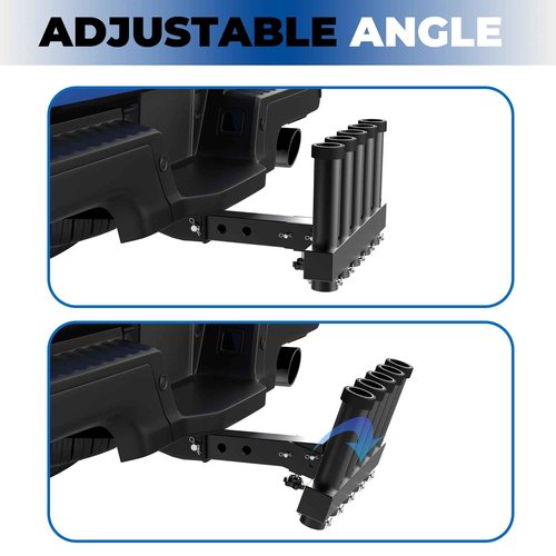 GOORIDA Hitch Mount Fishing Rod Holder, Fishing Pole Rack for Truck with 5-Rod Tubes, Adjustable for 2" Hitch Receivers & Easy to Use with Quick Release Pin