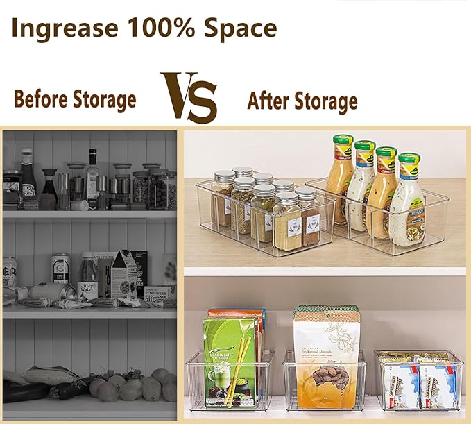 Pantry Organizers and Storage - 4 Pack Kitchen Organizers and Storage for Fridge,Drawer and Refrigerator - Spice Organization for Cabinet,Clear Plastic Stackable Bins for Snack Organizer