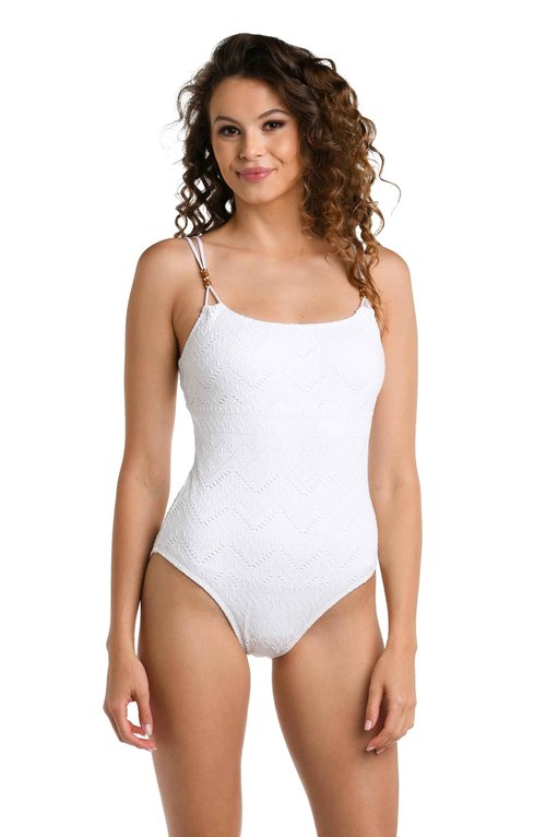 La Blanca Women's Lingerie One Piece Swimsuit, White//Saltwater Sands, 14
