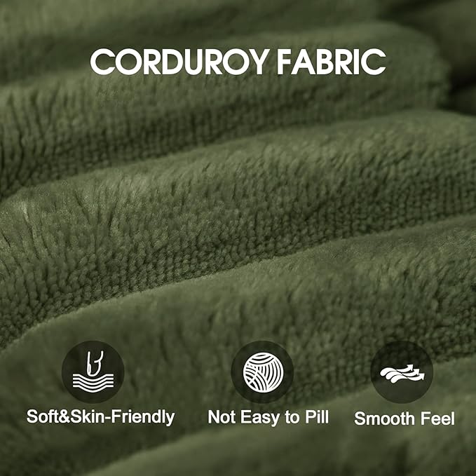 107" Cloud Sectional Couch U-Shaped Chaise with Ottoman, Corduroy Boneless Couch for Living Room Bedroom, Deep-Seat Upholstered Modular Cloud Sofa, No Assembly Required (Green, Left Facing Chaise)