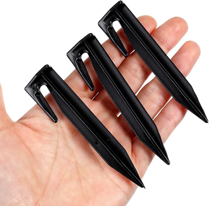 PercyEffie 500 Pcs Plastic Lawn Stakes Wire Stake Pegs Wire Stakes Landscape Pegs for Robotic Mowers Invisible Pet Fences Garden Camping Compatible Black plow Stake
