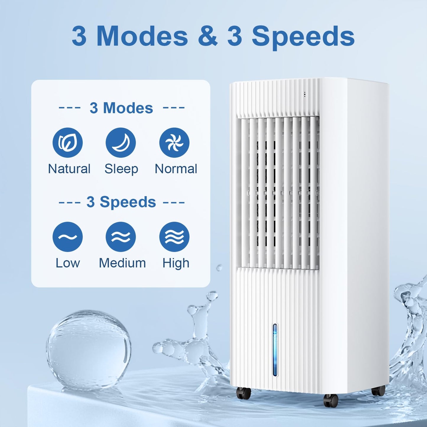 Portable Air Cooler, Swamp Cooler Evaporative Air Cooler Portable AC Unit for Room,3 Modes & 3 Speeds, 1.5Gal Tank for 15H Cooling, 140° Oscillation, 16.4FT Remote for Bedroom Indoor Use
