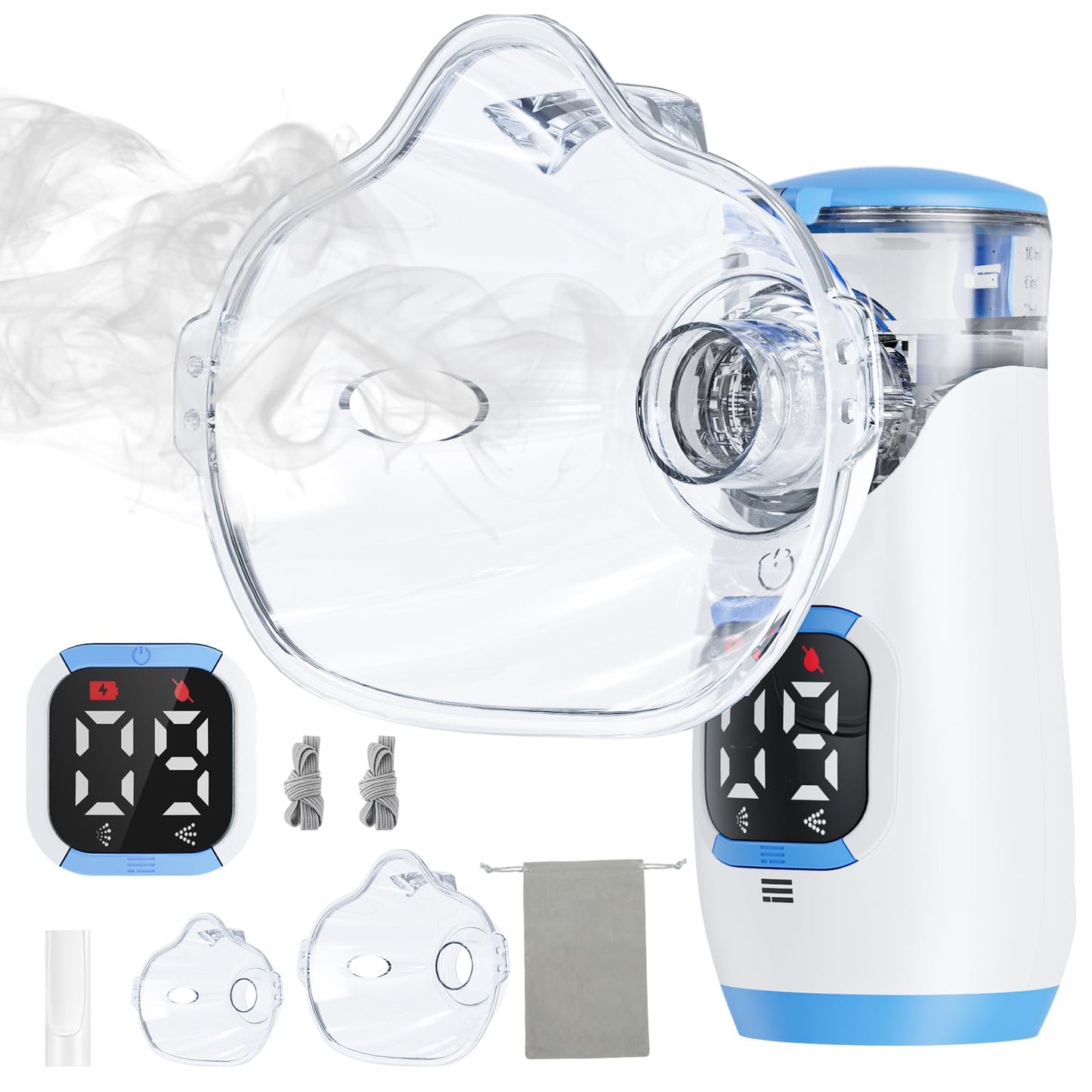 Portable Handheld Mesh Nebulizer, 2 Adjustable Mist Levels, Whisper-Quiet ≤20dB - Compact Travel Nebulizer for Adults & Kids, Home, Office Spacer (Blue)