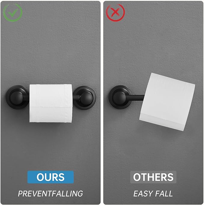 RUMOSE Toilet Paper Roll Holder Bathroom Flexible Pivoting Tissue Handle on Wall Mounted Matte Black Rustproof Toilet Tissue Roll Holder,Stainless Steel