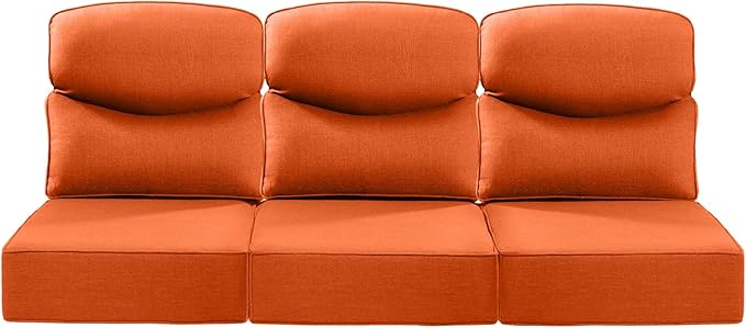 ACTREST Luxury 22x24/22x25 6-Inch Smile Outdoor Sofa Cushions Set of 3 - Memory Foam Deep Seat Patio Furniture Cushion for Wicker Dining Chair Loveseat 3-Seater L-Shape Sectional Sofa - Orange