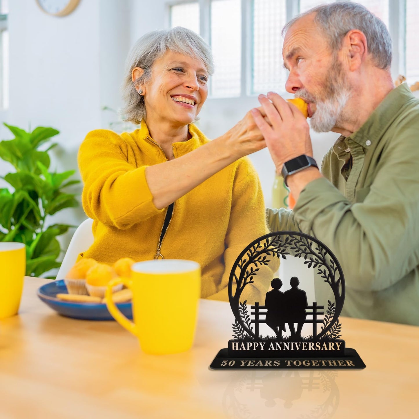 50th Anniversary Iron Table Decor for Couple Parents Friends Golden Wedding Gift Metal Sculpture Decoration for 50 Year Marriage Celebration
