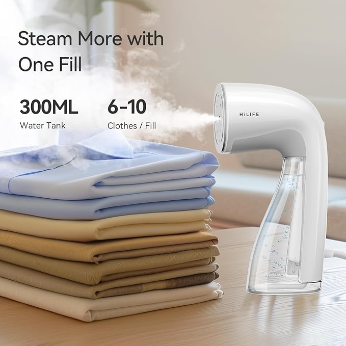 HiLIFE Upgraded Steamer for Clothes, Handheld Portable Design, 1100W Powerful Steam, 300ml Larger Tank & No Leak Tech, 30S Fast Heat-up, Quick Wrinkle Remover, Compact Size for Travel, ONLY 120V