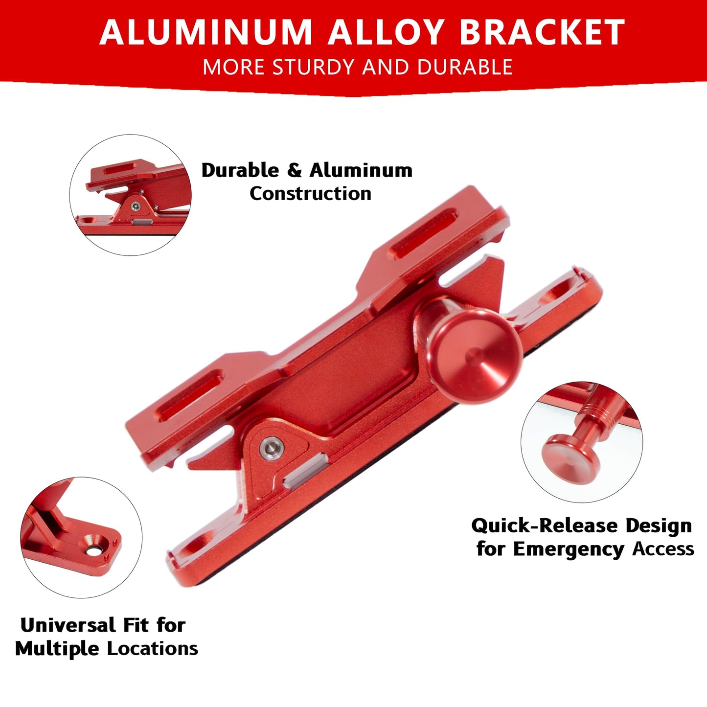 Quick Release Fire Extinguisher Mount - Aluminum Adjustable UTV Roll Bar Fire Extinguisher Holder Mounting Bracket Compatible with Jeep Wrangler TJ JK JL JKU Polaris RZR Ranger Can-Am X3, Red