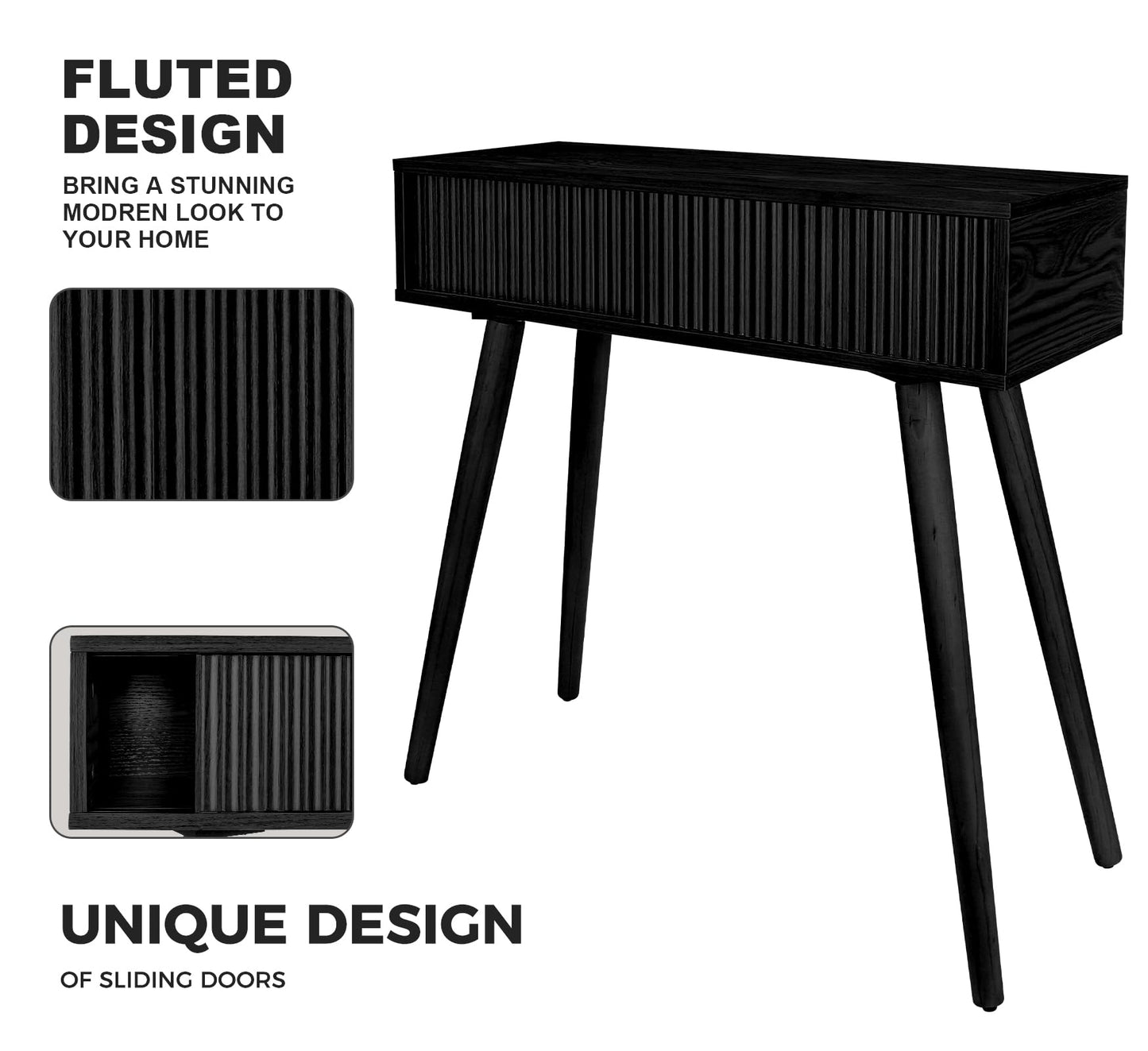 Console Table, Small Console Tables for Entryway, 31" Vanity Desk Fluted Dresser Side Table, Black Entry Table Narrow Console Table Modern Hallway Table Modern Sofa Table for Living Room(Black)