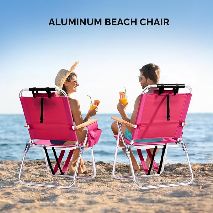 VINGLI Aluminum 17" Backpack Beach Chair – Tall Beach Chairs for Adults, Portable with Adjustable Straps, 3-Position Reclining, Cup Holder, High Lightweight Beach Chairs for Beach
