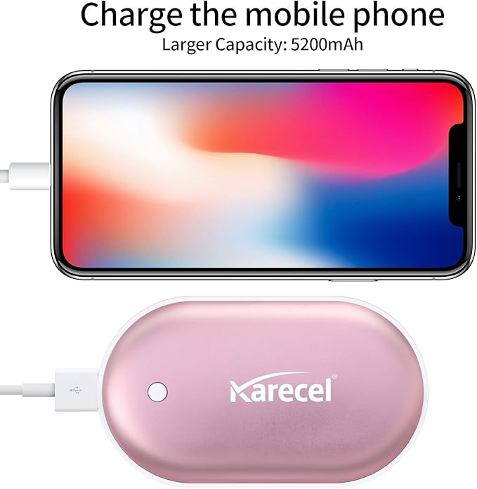 Karecel Rechargeable Hand Warmer, 5200mAh Double-Sided Instant Heating Electric Hand Warmer Power Bank, Up to 11Hrs, USB Portable Handwarmer Pocket Heater, Tech Gifts for Men Women, Winter Essentials