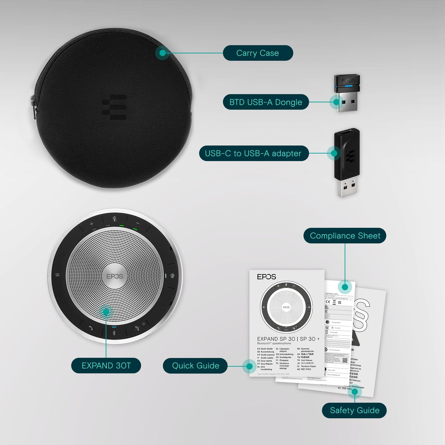 EPOS Expand SP 30T (1000225) Portable Bluetooth Speakerphone - Instant Conferencing Anywhere - Sound-Enhanced - PC, Mobile Phone & Softphone Connection