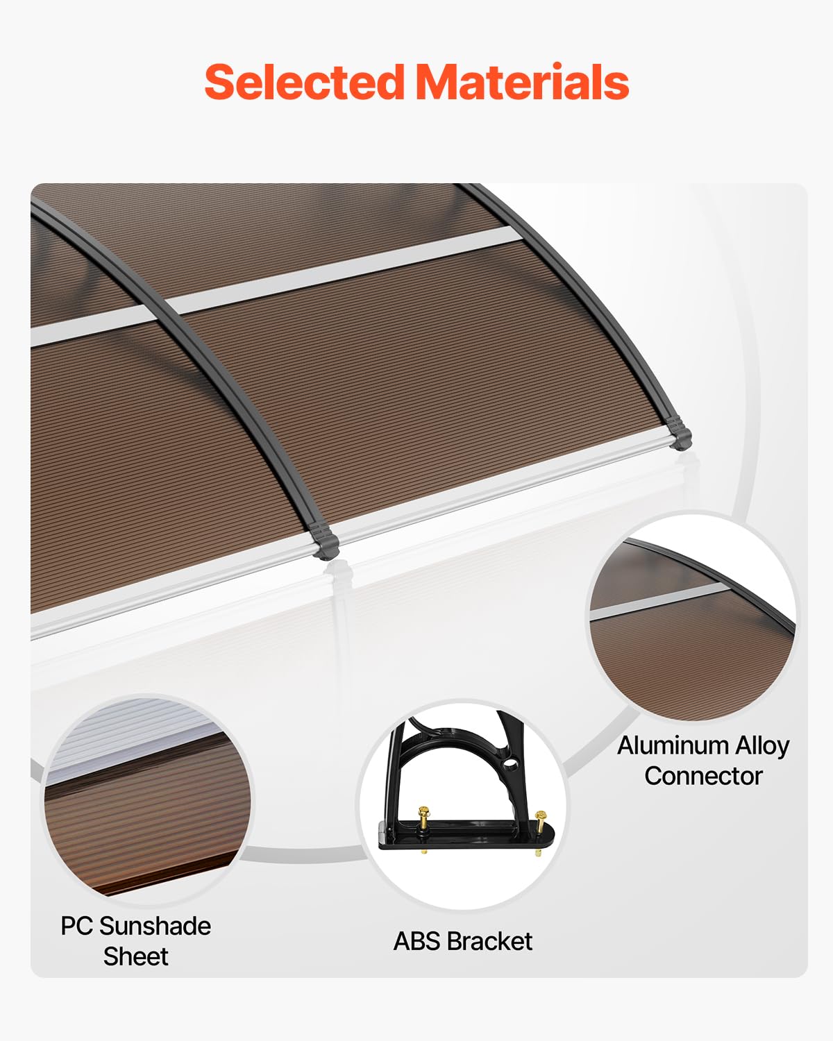 VEVOR Window Door Awning Canopy 78" x 38", UPF 50+ Polycarbonate Entry Door Outdoor Window Awning Exterior, Front Door Overhang Awning for Sun Shutter, UV, Rain, Snow Protection, Hollow Sheet