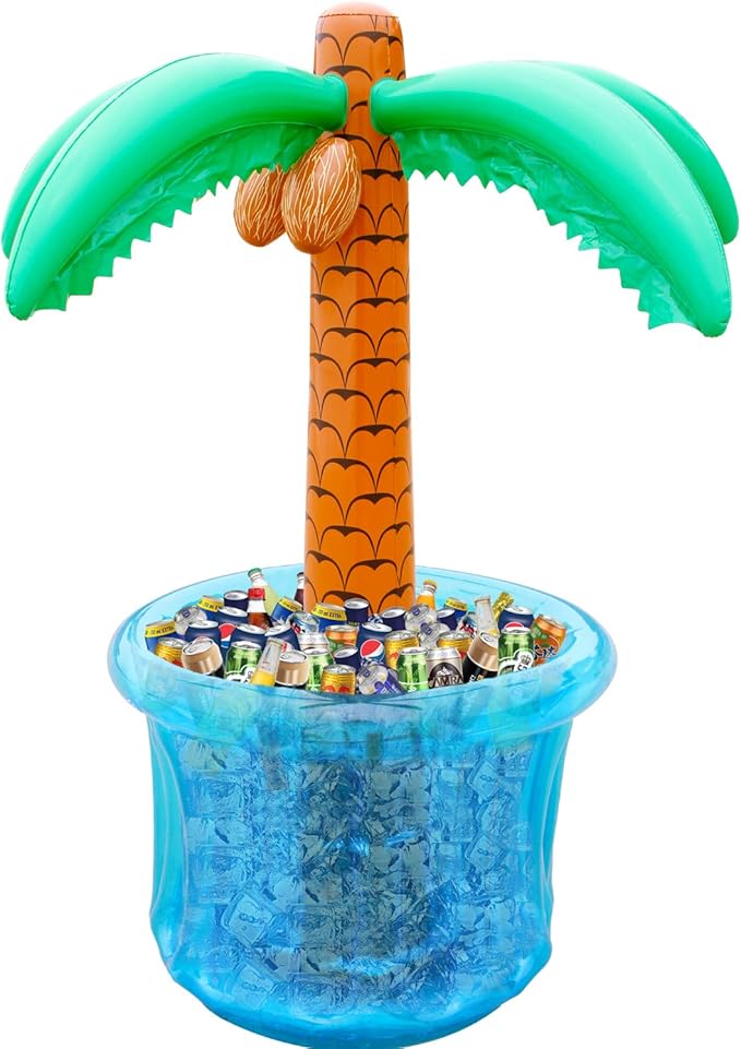 PARENTSWELL 63'' Inflatable Palm Tree Cooler, Tropical Luau Party Decorations, Inflatable Drink Cooler for Parties Jungle ...