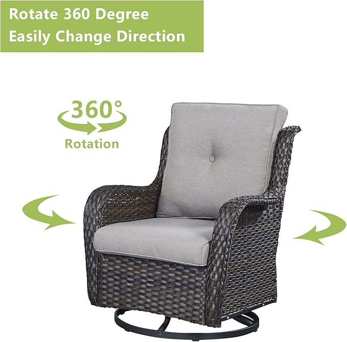 Rilyson Wicker Patio Furniture Set - 6 Piece Rattan Outdoor Sectional Conversation Sets with 2 Rocking Swivel Chairs,2 Ottomans,1 Sofa and 1 Loveseat for Porch Deck Garden(Brown/Grey)