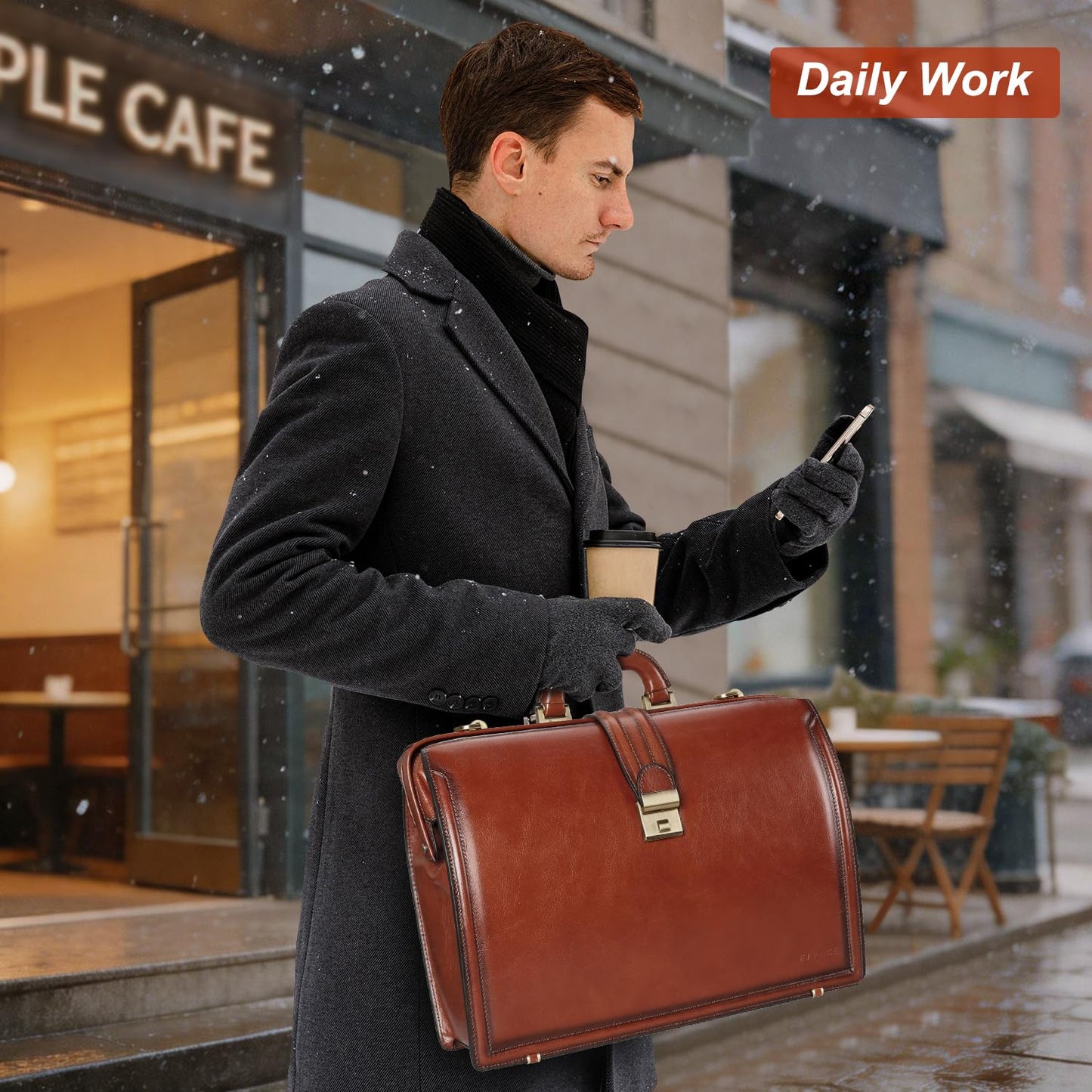 Banuce Premium Italian Full Grain Leather Briefcase for Men with Lock Fits 15.6 Inch Latop Legal Attorney Lawyer Briefcase Doctor Bag with Ergonomic Handle Office Work Business Travel Brown