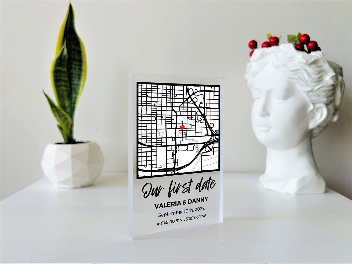 NEXT DAY SHIP Custom Our First Date Map Block - Couple Map, Where It All Began, Gift for Her, Acrylic Plaque Couple Gift, Custom Location, Couples Gift, Gifts for Wife and Husband Anniversary