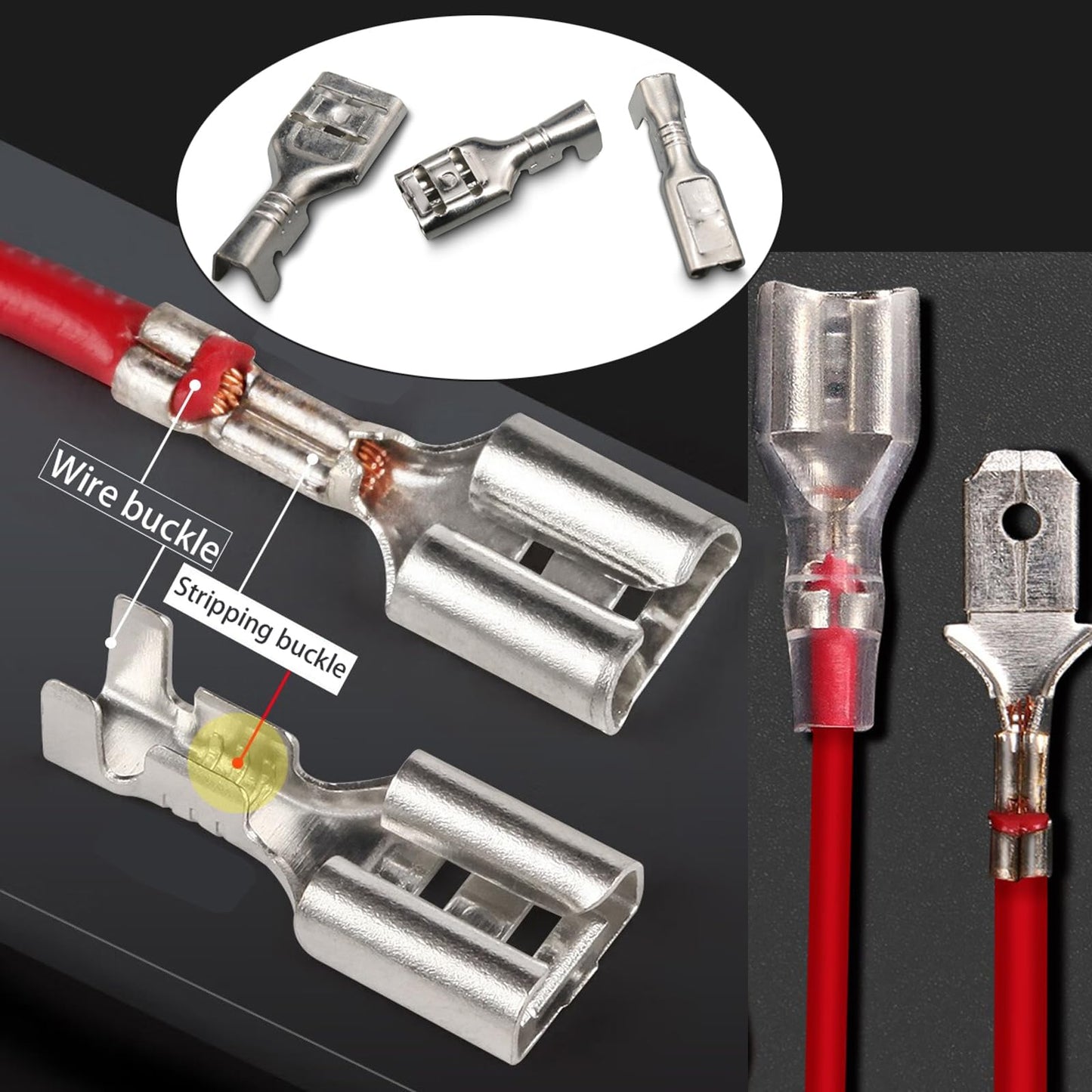 Feggizuli 540pcs 2.8mm 4.8mm 6.3mm Male and Female Spade Connectors Kit with Insulating Sleeve, Crimp Terminals Electrical Connectors, Electrical Terminals for Electrical Wiring