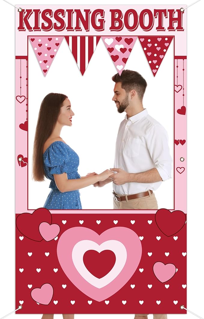 Valentine's Day Party Decorations Kissing Theme Photo Booth Props Love Heart Banner Valentine Picture Frame for Couple Res...