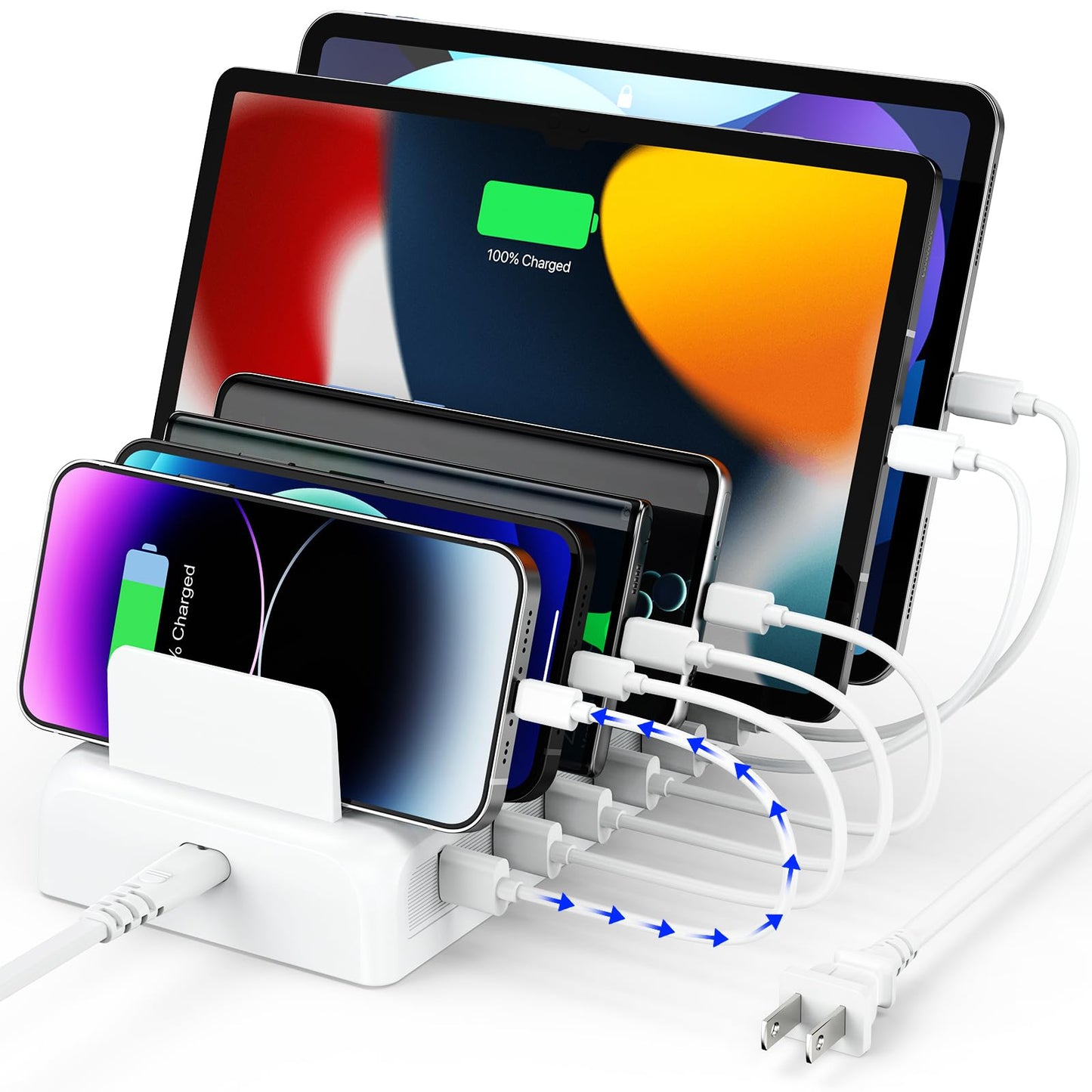 Charging Station For Multiple Devices, Honcila 50W 6 Port Fast Charger Stations For Iphone, Ipad, Cell Phone, Tablet, Multi Devi