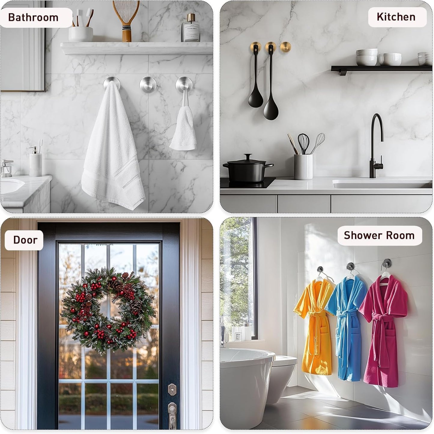 byojia Suction Cup Hooks, Shower Hooks for Inside Shower, No-Drill Towel Hook Stainless Steel Waterproof Suction Hook for Wreaths, Loofah, Towel, Coat, Bath Robe (3, Gold)