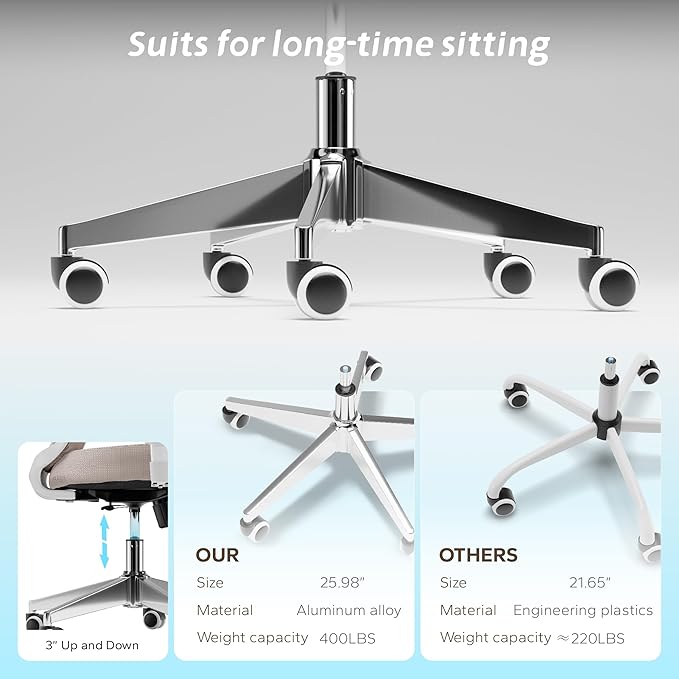ZYFFHYLAI Ergonomic Office Chair, Mesh Desk Chair with Adjustable Headrest and 2D Armrest，Computer Chairs with Lumbar Support, Big and Tall Office Chair 400lbs, Large (01khaki)