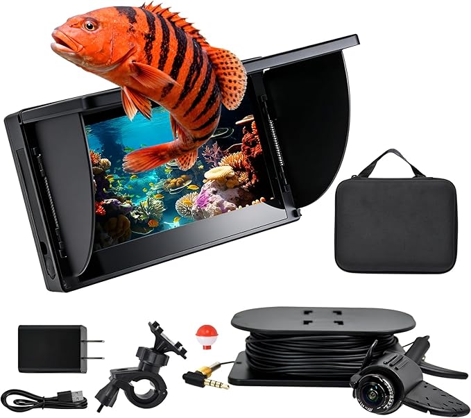Underwater Fishing Camera,6 Inch Fish Finder Depth Finder, Portable Fishfinder with 1280 * 720 AHD Display, 80FT/Waterproo...