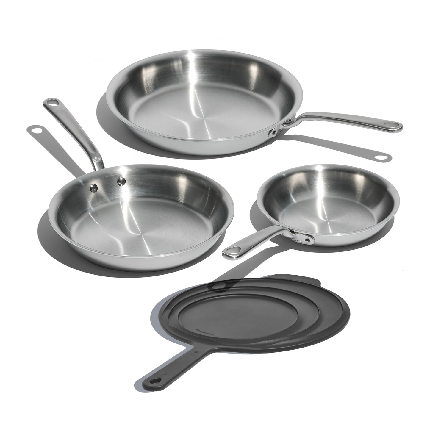 Made In Cookware | 3-Piece Stainless Clad Frying Pan Set with Universal Silicone Lid | 5 Ply Stainless Clad | Professional Cookware | Crafted in Italy | Induction Compatible