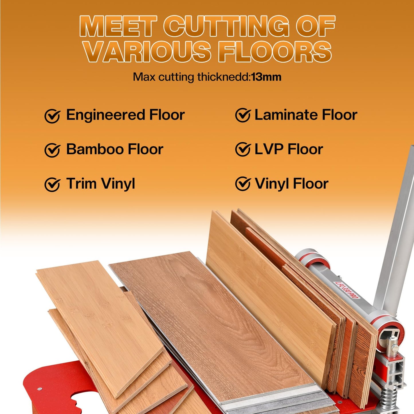 13“ Pro Vinyl Plank Cutter with Extra HSS Blade, Laminate Floor Cutter for Laminate Floor, Engineer Wood, LVP, LVT, VCT, SPC, WPC, Maximum cut to13 mm ! Simple Assembly, Quick Cutting