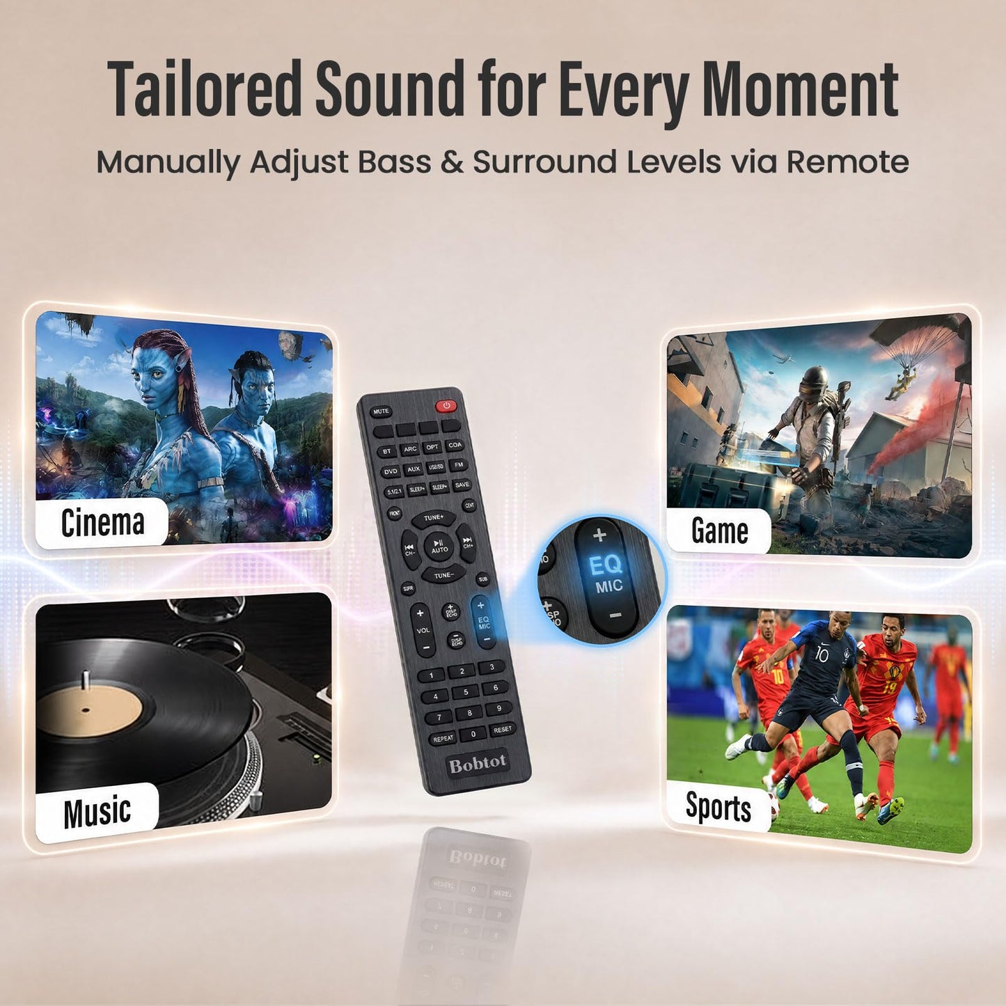 Bobtot Surround Sound Systems Wireless Rear Satellite Speakers - 800W 6.5inch Subwoofer 5.1 Surround Sound System for TV/2.1 Channel Home Theater Systems with ARC Optical Bluetooth Input